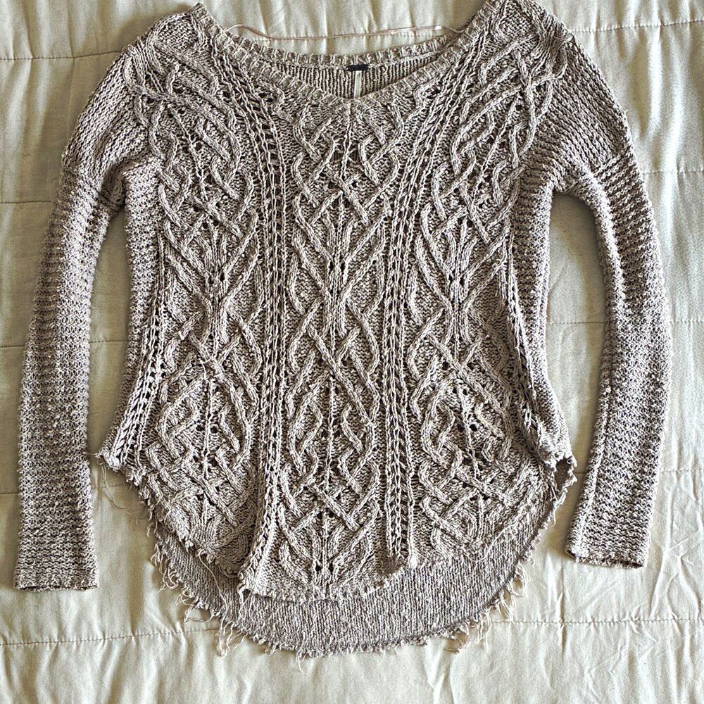 Free People gray cable knit dolman boat neck pullover sweater women's XS